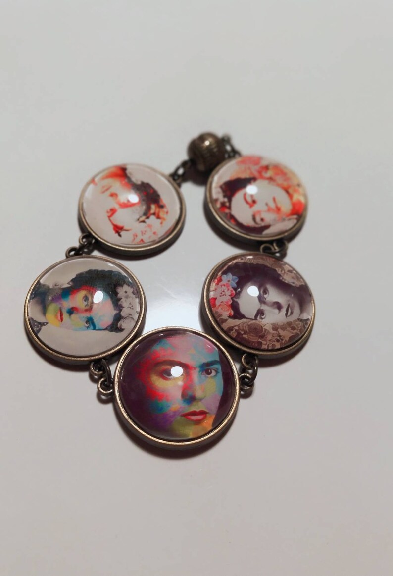 white gift black chic bronze Frida Kahlo colorful vintage cuff Bracelet red original Cabochon ethnic ethnic Christmas