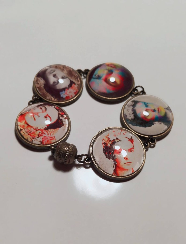 white gift black chic bronze Frida Kahlo colorful vintage cuff Bracelet red original Cabochon ethnic ethnic Christmas