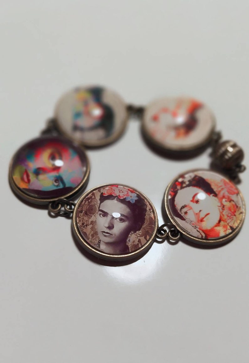 white gift black chic bronze Frida Kahlo colorful vintage cuff Bracelet red original Cabochon ethnic ethnic Christmas