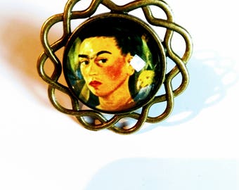 Ring adjustable bronze cabochon ethnic vintage frida kahlo cabochon glass