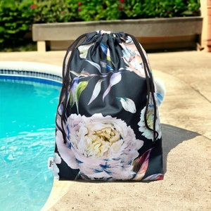 Waterresistant pool bag, peony flowers, Wet Bag Cloth diapers, Sports Bag, Wet Dry Bag, Gym Bag, Cosmetic Bag, flowers bag, Pool Peony Bag zdjęcie 5