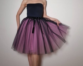 Tüllrock / Petticoat Lavendel-Schwarz 55 cm Rocklänge