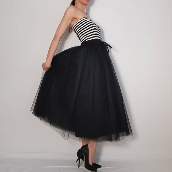 Tulle skirt / petticoat black 85 cm skirt length