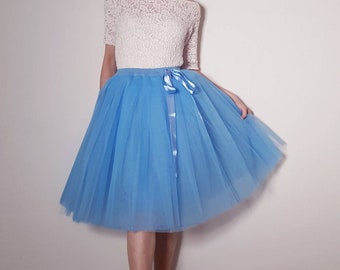 Tulle skirt / petticoat water blue skirt length 60 cm