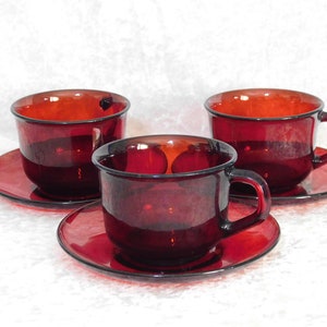 Ruby Glass Cups and Saucers