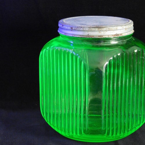Green Uranium Glass shops Cookie Jar