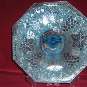 Fostoria Blue Grape Brocade Tray
