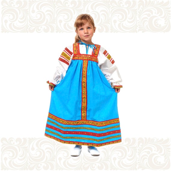 Cotton costume for girl Nadia girl dress russian sarafan | Etsy