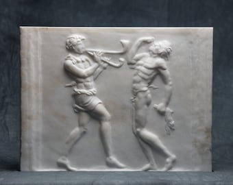 Dancing satyrs relief carved MARBLE plaque artist ancient Roman sculpture