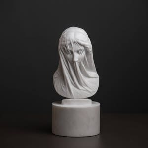 MARBLE bust of the Veiled Virgin Mary by Strazza carved statue artist sculpture