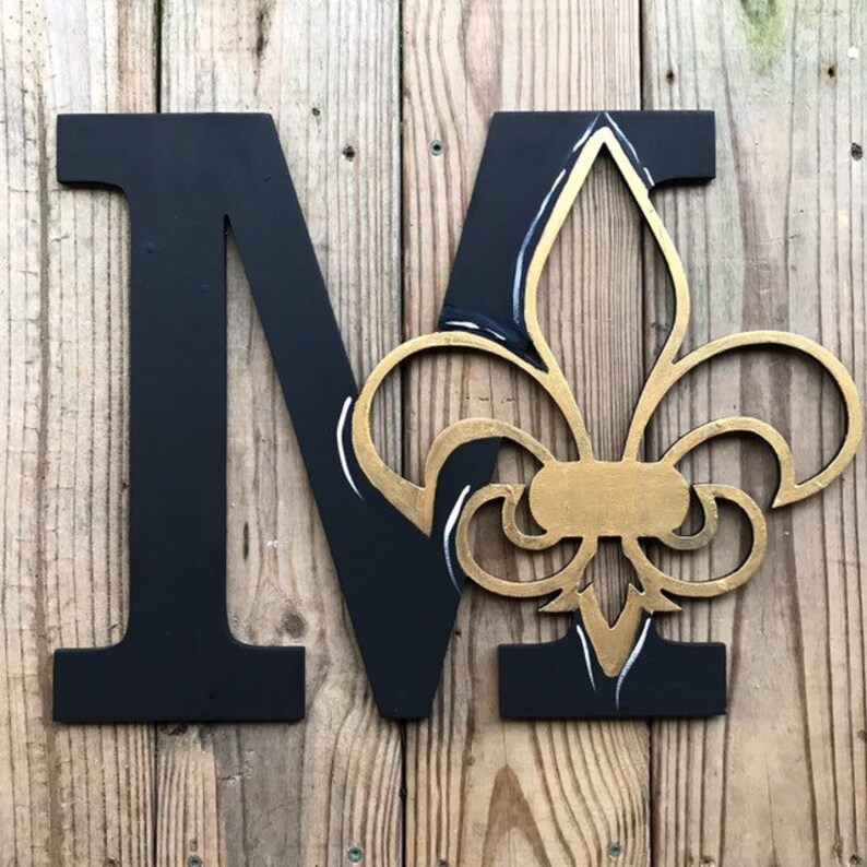 Fleur De Lis Intial Painted Door Hanger Intial Door Wreath Etsy