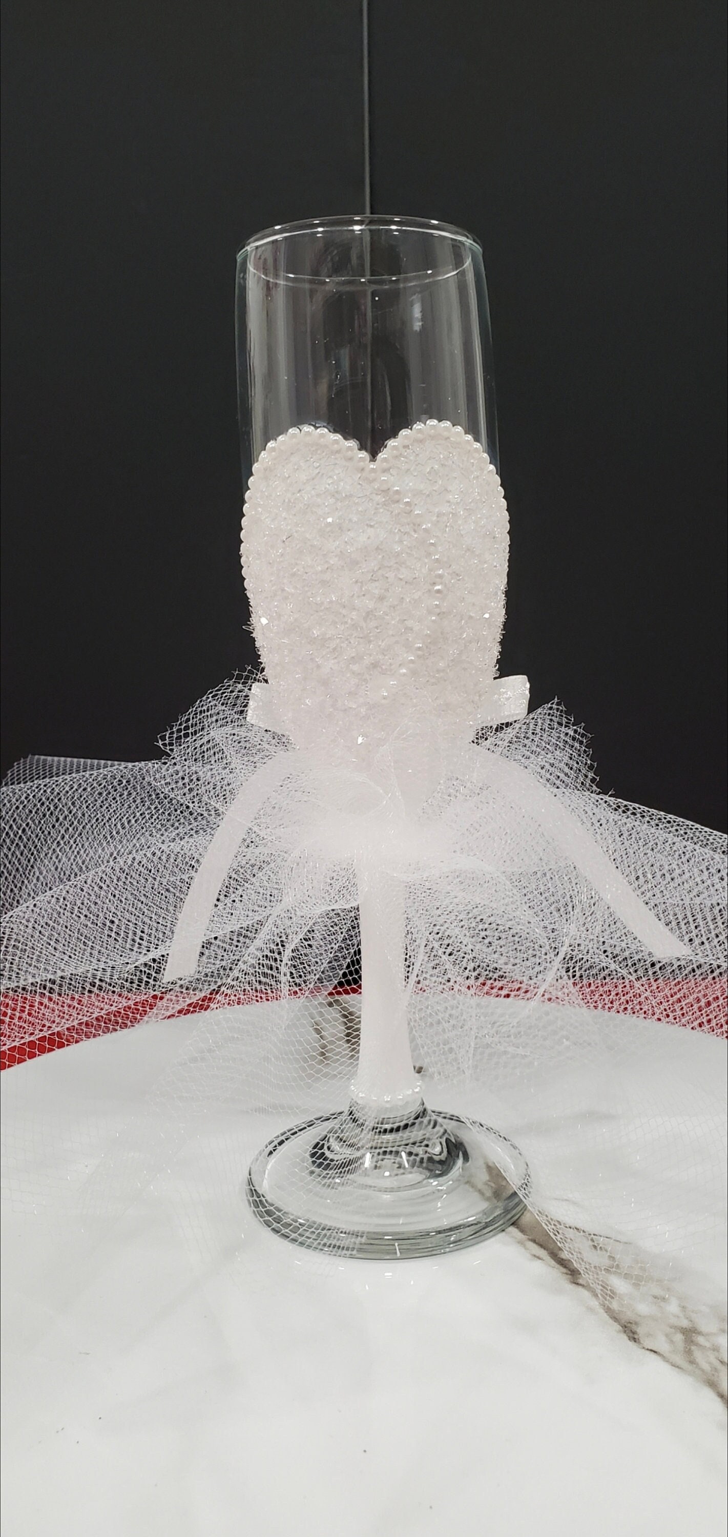 Handmade Wedding Dress Champagne Flute, Bridal Shower Decor