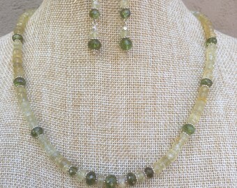 Yellow Aquamarine (Heliodor) Peridot and Sterling Silver necklace and earring set