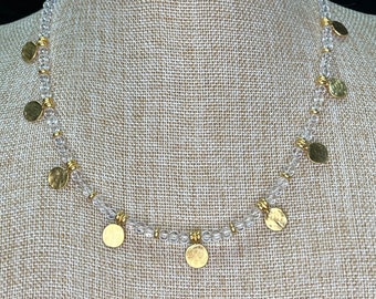 Ancient style Rock Crystal necklace with multiple 22k gold plated pendants