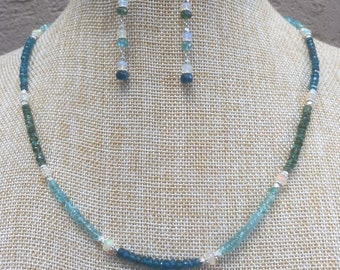 Ethiopian Opal, Neon and Aqua Apatite, sterling silver necklace and earring set