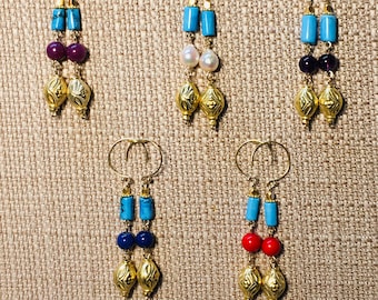 Ancient Roman style earrings, various genuine stones, 22k vermeil and 14k gold fill