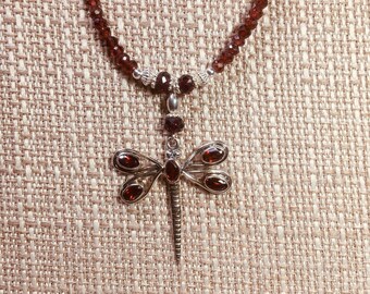 Sterling Silver and gemstone Dragonfly pendant necklace