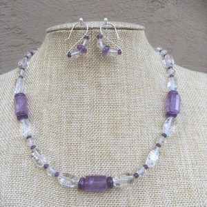 Roman Amethyst, Quartz and silver necklace and earring set image 1