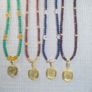 Roman, Byzantine, Polish gold plated Imperial double headed eagle pendants with genuine gemstone beads