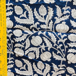 5 yards blue pomegranate print cotton from India