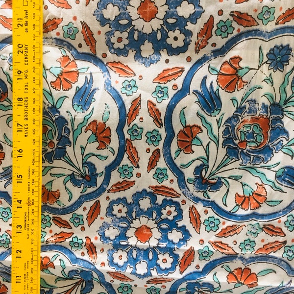 5 yards of Ottoman Turkish Iznik tile print cotton from India,