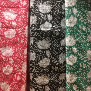 5 yards of block print cotton fabric available in 3 different colors!
