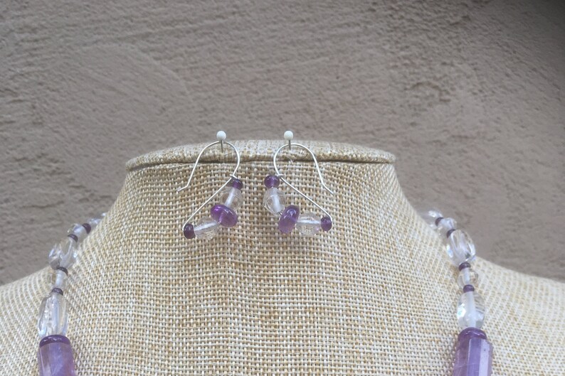 Roman Amethyst, Quartz and silver necklace and earring set image 2