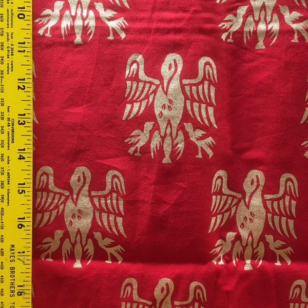 5 yards Red and Metallic Gold Pelican fabric SCA Peerage