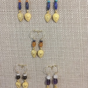 Choice of Ancient style Roman, Greek, Celtic, Bronze age earrings with 22k gold plate and gemstone beads