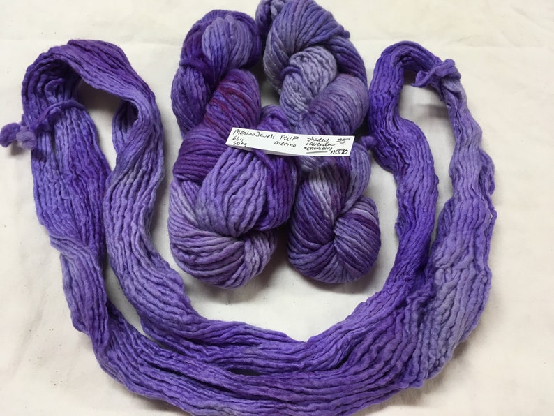 Luxury hand dyed merino yarn, multiple skeins, Pagewood Farm Merino Jewels Lavender varied 10