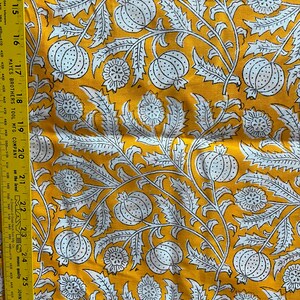 5 yards golden yellow pomegranate print cotton from India