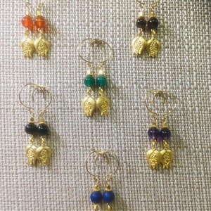 Pomegranate earrings with choice of gemstone beads