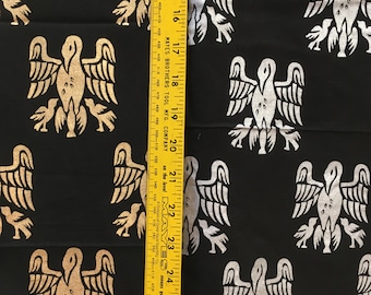 5 yards Black Pelican print cotton with Metallic Gold or Silver