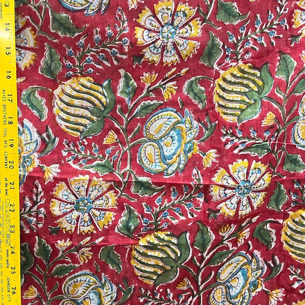 5 yards block printed cotton fabric from India