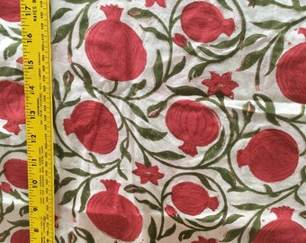 5 yards pomegranate block printed cotton fabric from India