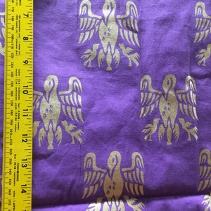 5 yards Purple and metallic Gold Pelican fabric SCA Peerage