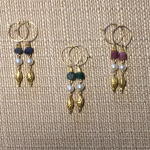 Ancient Roman style earrings, Emerald, Ruby or Sapphire, 22k vermeil and 14k gold fill