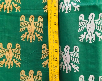 5 yards Green Pelican print cotton with Metallic Gold or Silver