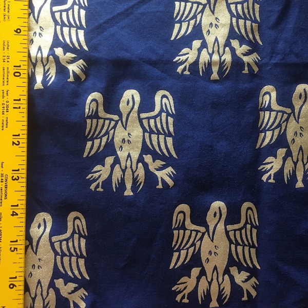 5 yards Royal Blue and Metallic Silver Pelican fabric SCA Peerage