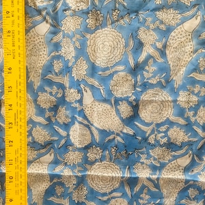 5 yards block printed cotton fabric, beautiful doves!