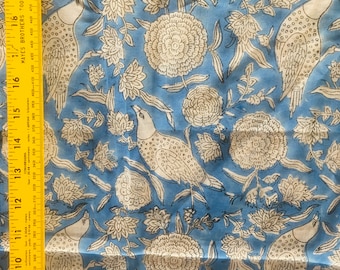 5 yards block printed cotton fabric, beautiful doves!