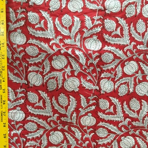Tela de algodón con estampado de granada de 5 yardas de la India
