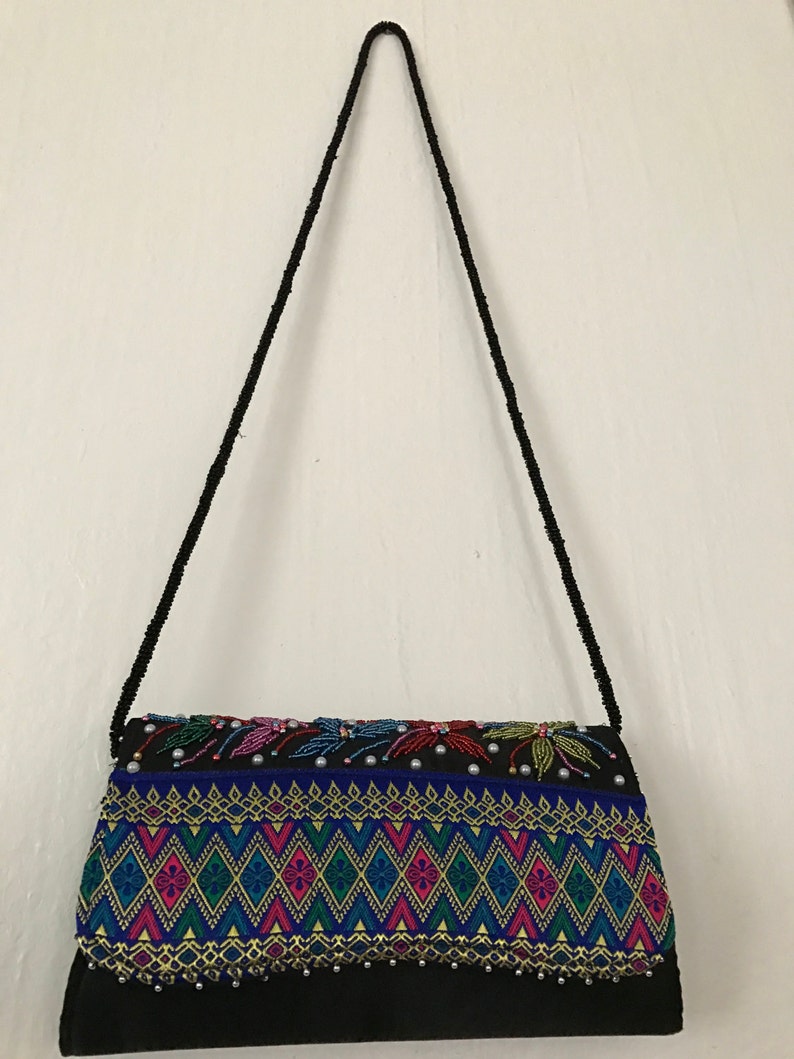 Handmade Clutch Sequins Bag Handmade Tribal Bag Handmade Cross-Stitched Bag Boho Clutch Handwoven Clutch Bag Sequins Clutch image 3