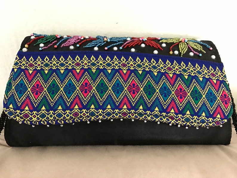Handmade Clutch Sequins Bag Handmade Tribal Bag Handmade Cross-Stitched Bag Boho Clutch Handwoven Clutch Bag Sequins Clutch image 1