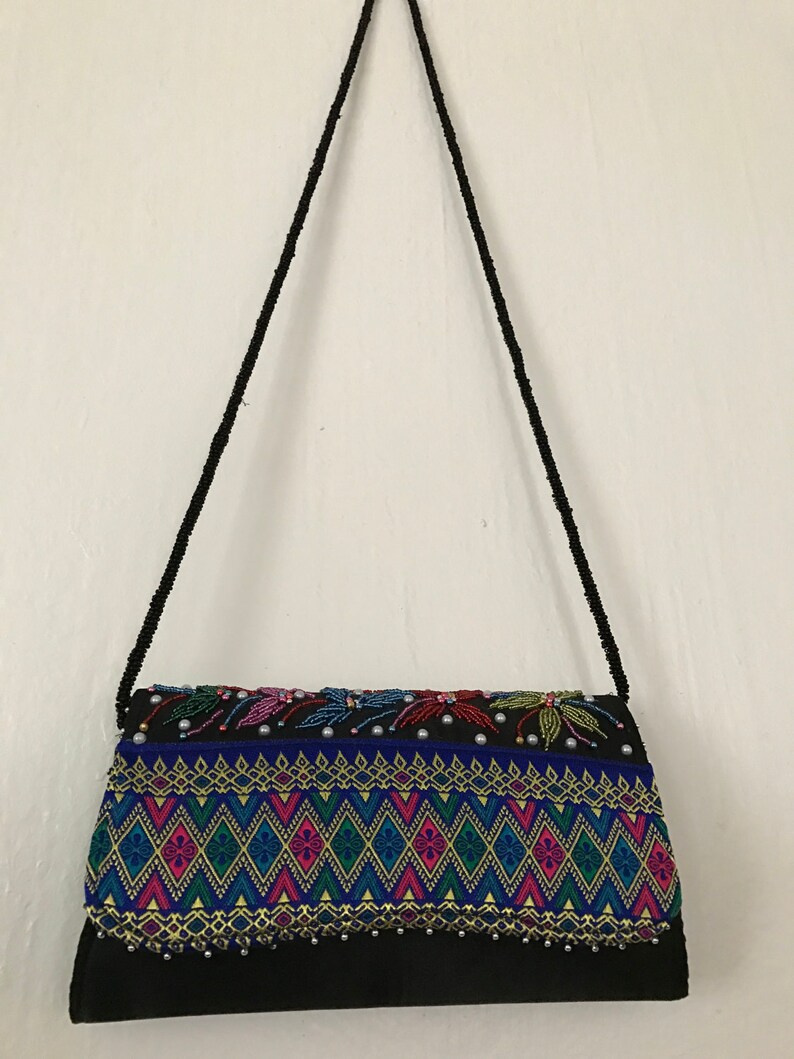 Handmade Clutch Sequins Bag Handmade Tribal Bag Handmade Cross-Stitched Bag Boho Clutch Handwoven Clutch Bag Sequins Clutch image 2