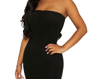 Off Shoulder Bodycon Midi Dress: Cotton Spandex Strapless Tube Dress