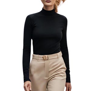 Women Mock Neck Top Long Sleeves Knit Casual Top Mock Neck Top Tee Shirt Sweater Office Wear Custom Length