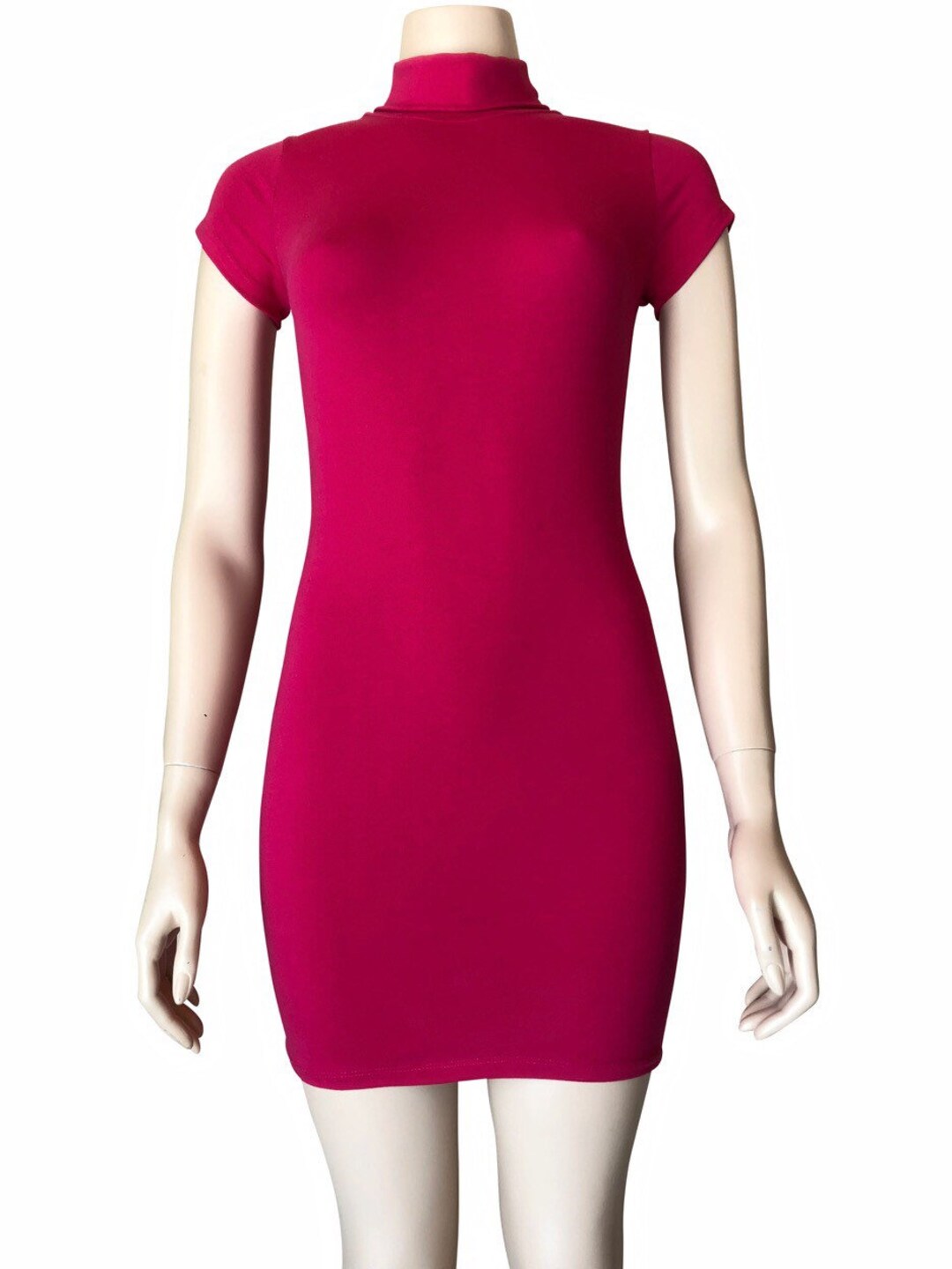 Women Cotton Spandex Shorts Sleeves Turtleneck Mini Dress S3XL 32