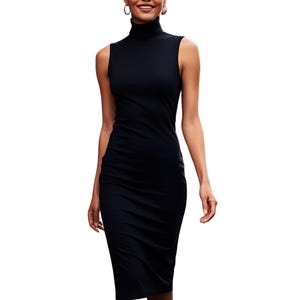 Women Turtleneck Long Dress Fitted Pencil Dress Sleeveless Midi Dress Tall Dress Phoebe Dress Cotton Body-con Dress Custom Length