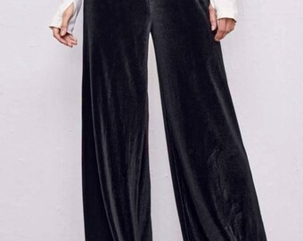 Women black velvet wide leg pants palazzo pants sweater pants wide leg yoga pants for petite and tall